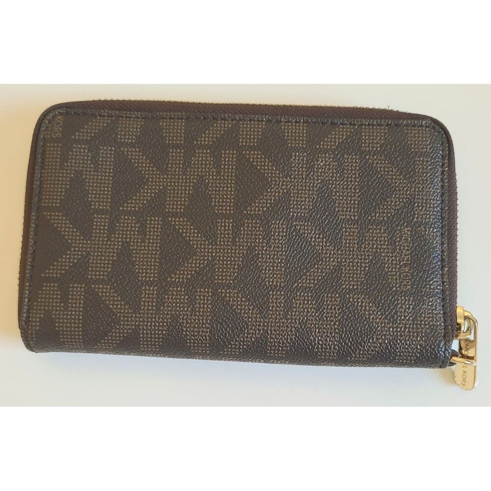 Michael Kors Jet Set Travel Continental Wallet Brown & Gold Zipper All Around - Picture 2 of 10